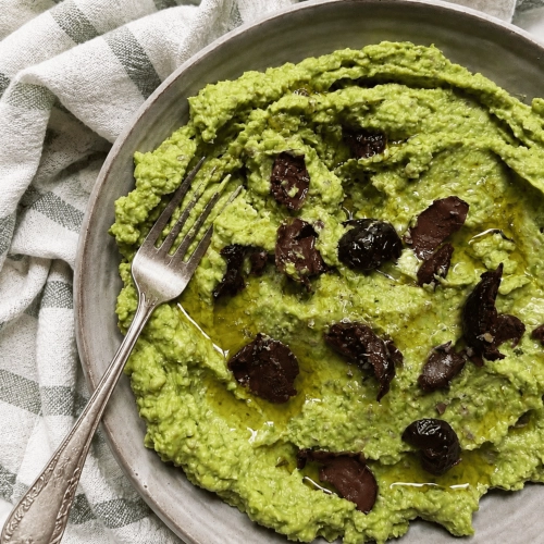 Crème avocat, petits pois et basilic