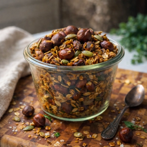 Granola salé croustillant au curry