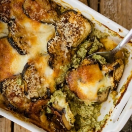 Gratin d'aubergines pesto et ricotta