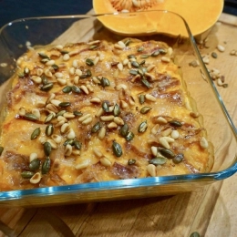 Gratin de butternut, lard et graines torréfiées