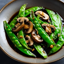 Sauté de pois gourmands aux champignons et sauce soja