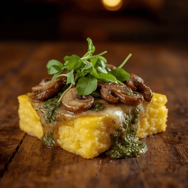 Panier recette - Polenta gratinée aux champignons et pesto de cresson (6 pers.)