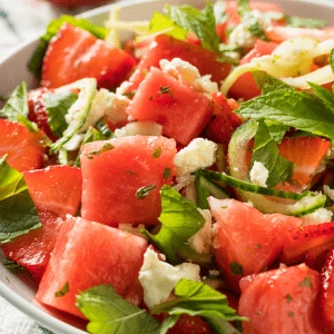 Salade de pastèque, feta et concombre